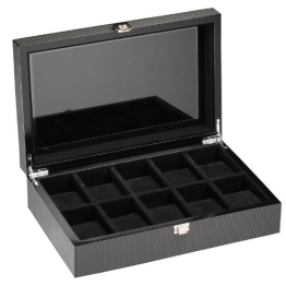 DeTomaso Trend Uhrenbox Carbon schwarz für 10 Uhren W-053-S - 1