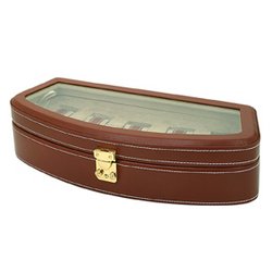 Leder Uhrenkasten für 5Uhren in braun - 1
