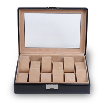 Sacher Uhrenbox für 12 Uhren, Glasdeckel, echt Leder, 2119.010443 - 2